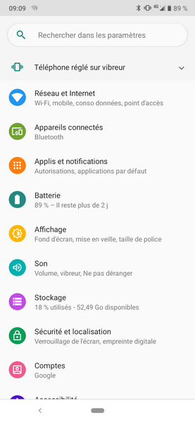 Interface Android du Moto E6 Plus