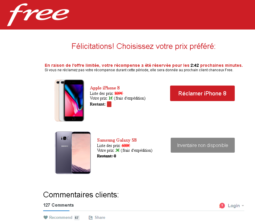 Un Faux Concours Organise Par Free Fait Croire Que Vous Avez Remporte Un Iphone 8