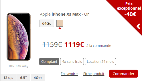Promotion iPhone XS Max 64Go
