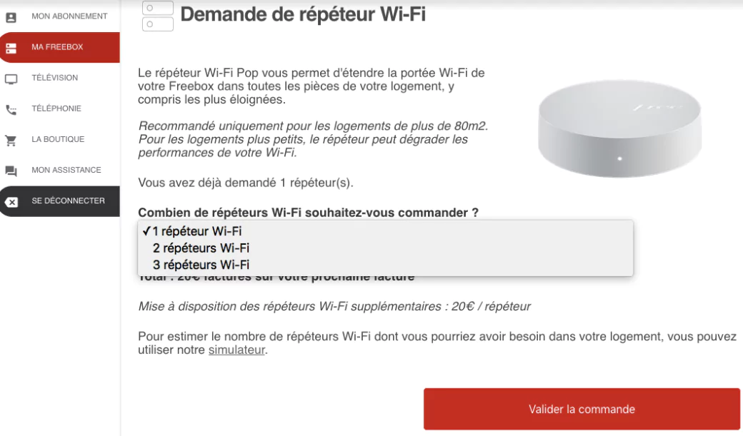 Le répéteur Wi-Fi Pop fourni en option par Free