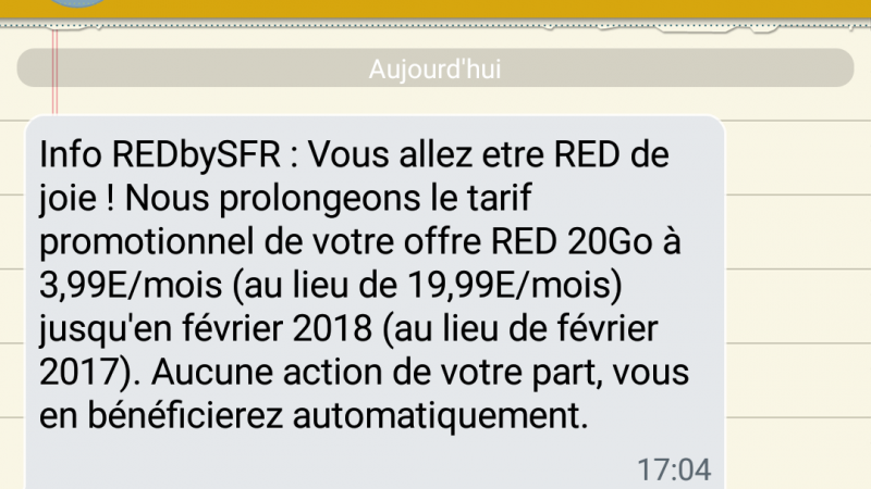 SFR offre un cadeau aux abonnés de l’offre RED à 3,99€ par mois de février dernier