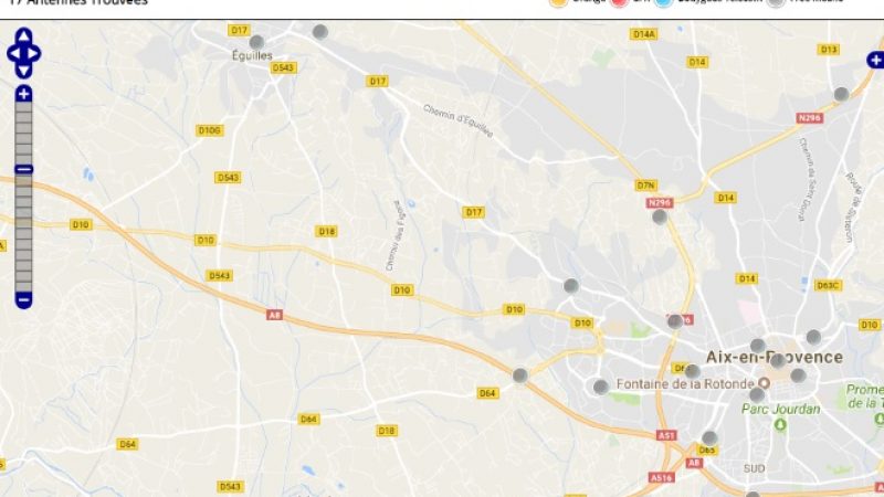 Découvrez la répartition des antennes mobiles Free 3G/4G sur Aix-en-Provence