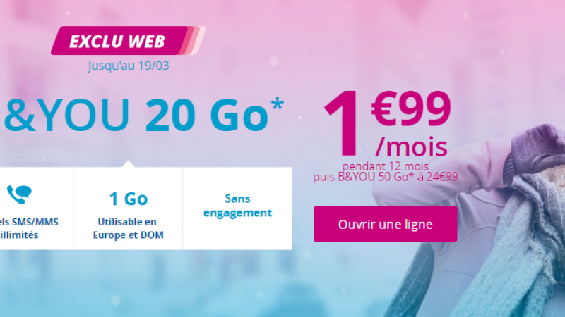 Bouygues Telecom répond à Sosh et RED By SFR avec sa série limitée B&You 20 Go à 1,99 €/mois