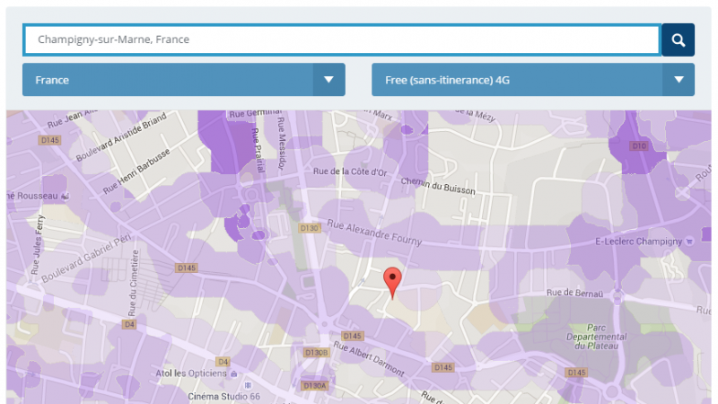 Couverture et débit 4G du réseau mobile de Free : Focus sur Champigny-sur-Marne