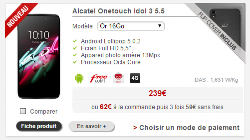 Free Mobile : L’Alcatel OneTouch Idol 3 est désormais disponible en version Or