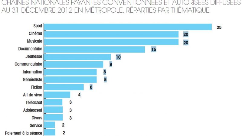 CSA : Les chaînes sport, cinéma et musique sont les plus nombreuses en France