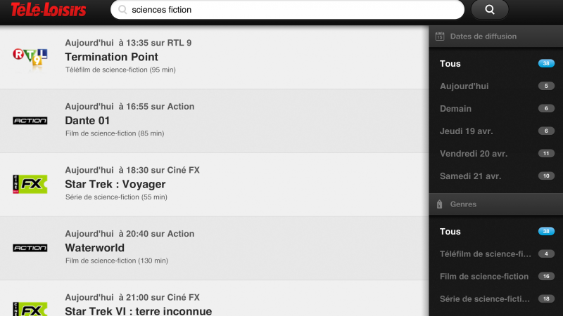 Enregistrement à distance sur Freebox : Télé Loisirs pour iPad ajoutera les bandes annonces de vos programmes.