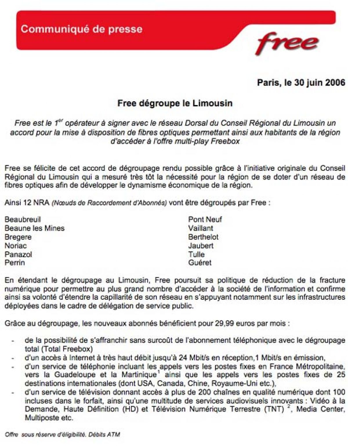 Free dégroupe le Limousin