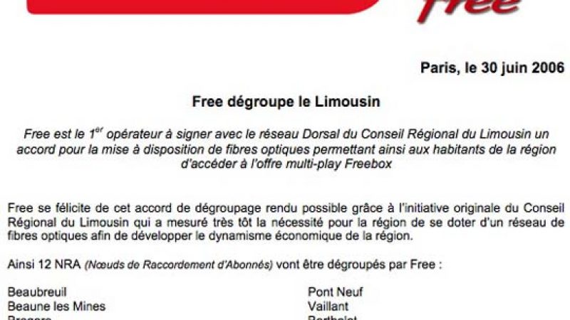 Free dégroupe le Limousin