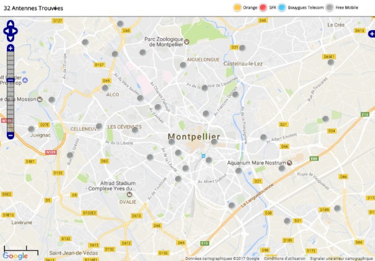 Découvrez la répartition des antennes mobiles Free 3G/4G sur Montpellier