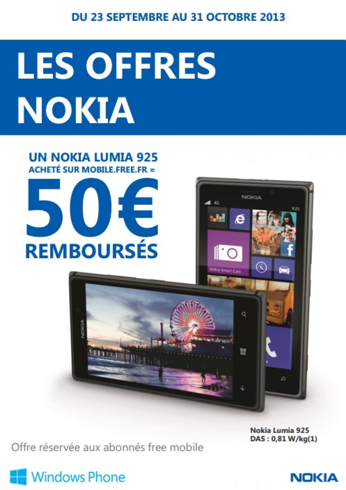 Free Mobile : 50 € remboursés sur le Nokia Lumia 925