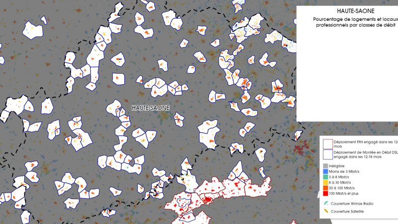 Découvrez la carte des déploiements Très Haut Débit engagés dans la Haute Saone