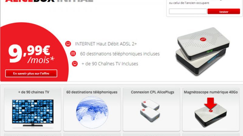 La nouvelle offre Alicebox Initial à 19,98€ disponible sur le site d’Alice, avec le détail des chaînes TV incluses