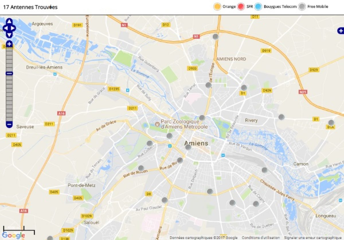 Découvrez la répartition des antennes mobiles Free 3G/4G sur Amiens