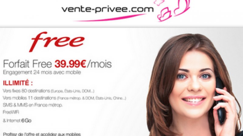 Vente-Privée : Forfait Free illimité 6Go avec mobile inclus à 39,99€/mois ou 35,99€/mois pour les abonnés Freebox. Tous les détails !