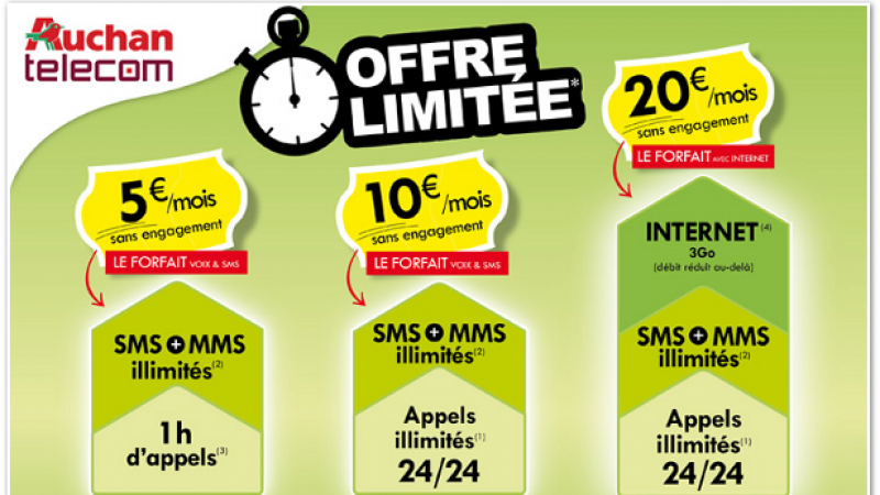 Auchan Telecom lance 3 Séries Limitées sans engagement à partir de 5 euros/mois