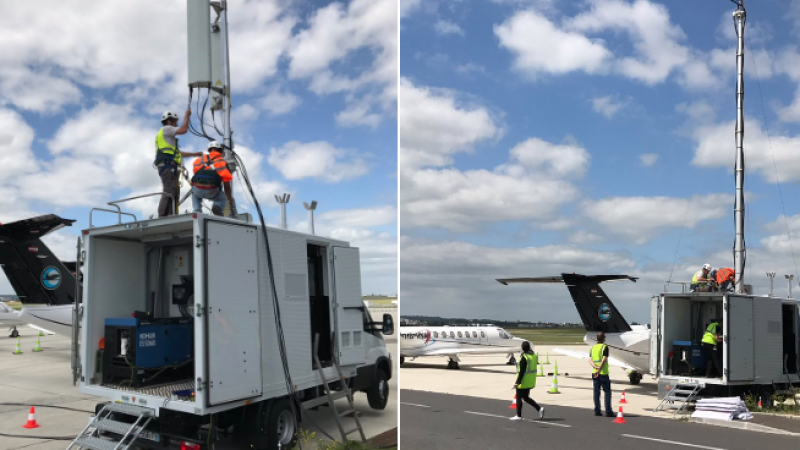 En images : quand Bouygues Telecom installe son «camion-antenne 4G» au Salon du Bourget