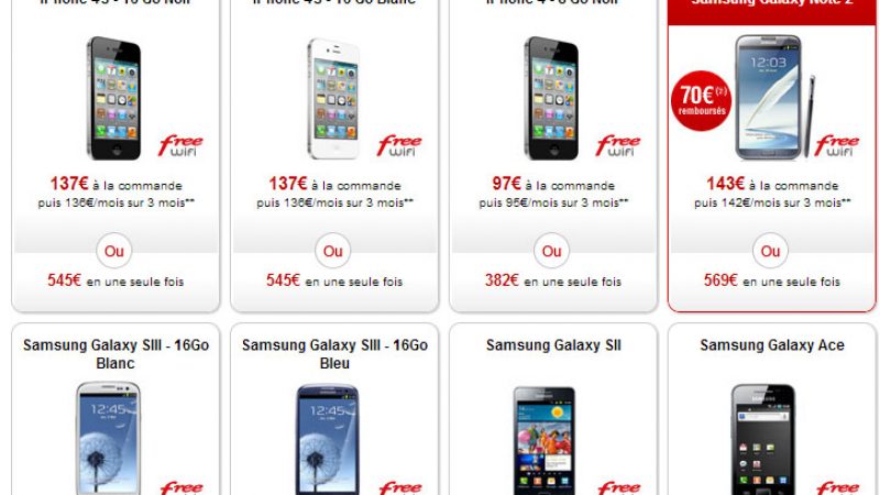 Free Mobile baisse le tarif du Galaxy Note 2 et du Galaxy SIII