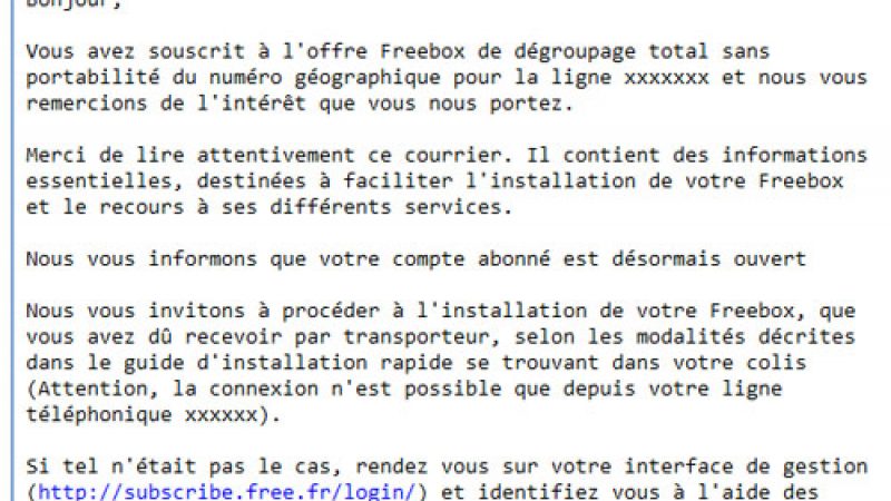 Freebox Révolution : Nouveau mail de bienvenue, plus complet