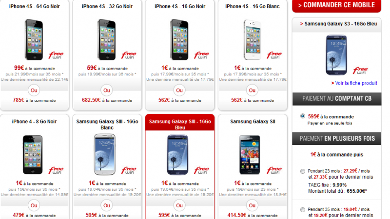 Free Mobile : Le Galaxy SIII bleu disponible à 595 euros