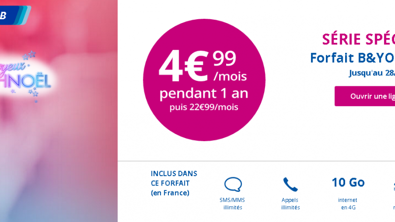 Nouvelle offre de Noël chez Bouygues Télécom, avec le forfait 10Go à 4,99€