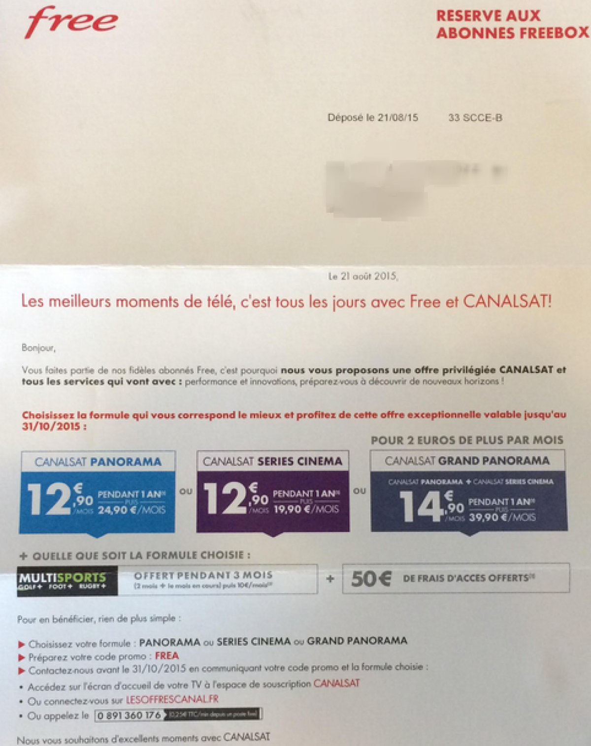 Canalsat envoie un courrier aux « fidèles abonnés Freebox » pour leur faire une offre