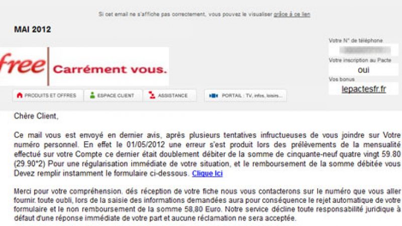 Clin d’œil : Quand c’est carrément du phishing, Free c’est « carrément vous »