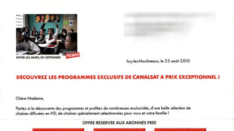 Offre promotionnelle : Free et Canalsat envoient un courrier aux Freenautes
