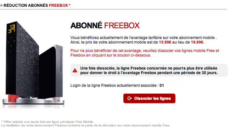 Nouveau : Free Mobile permet maintenant de dissocier un avantage Freebox