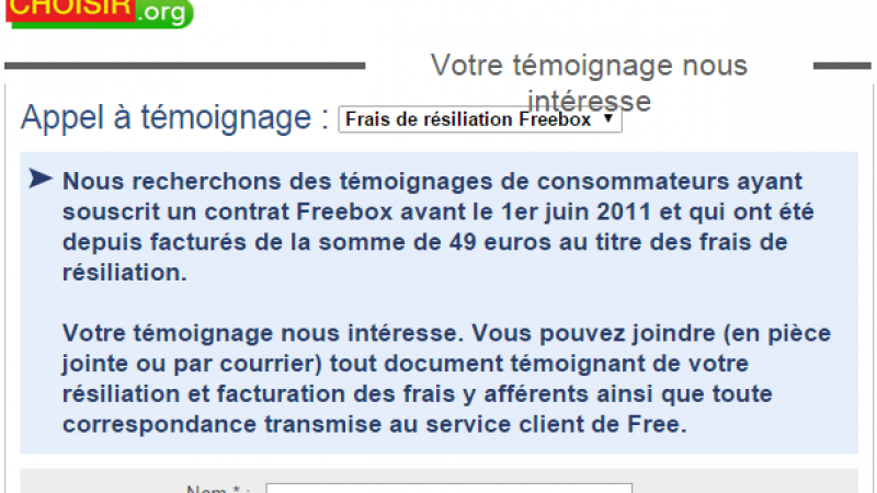 L’UFC que Choisir lance un appel à témoin concernant les frais de résiliation Freebox