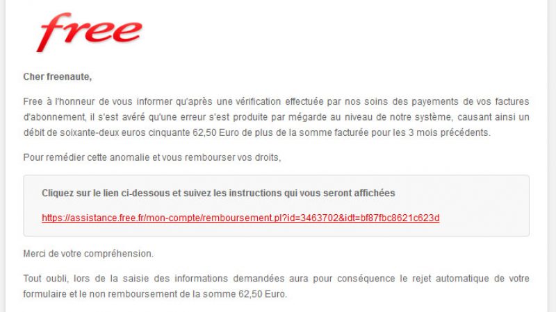 Attention : hameçonnage « Free » très bien réalisé en cours