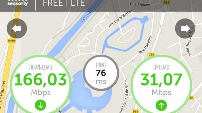 Free Mobile : nouveau record de débit sur Sensorly grâce à la 4G+