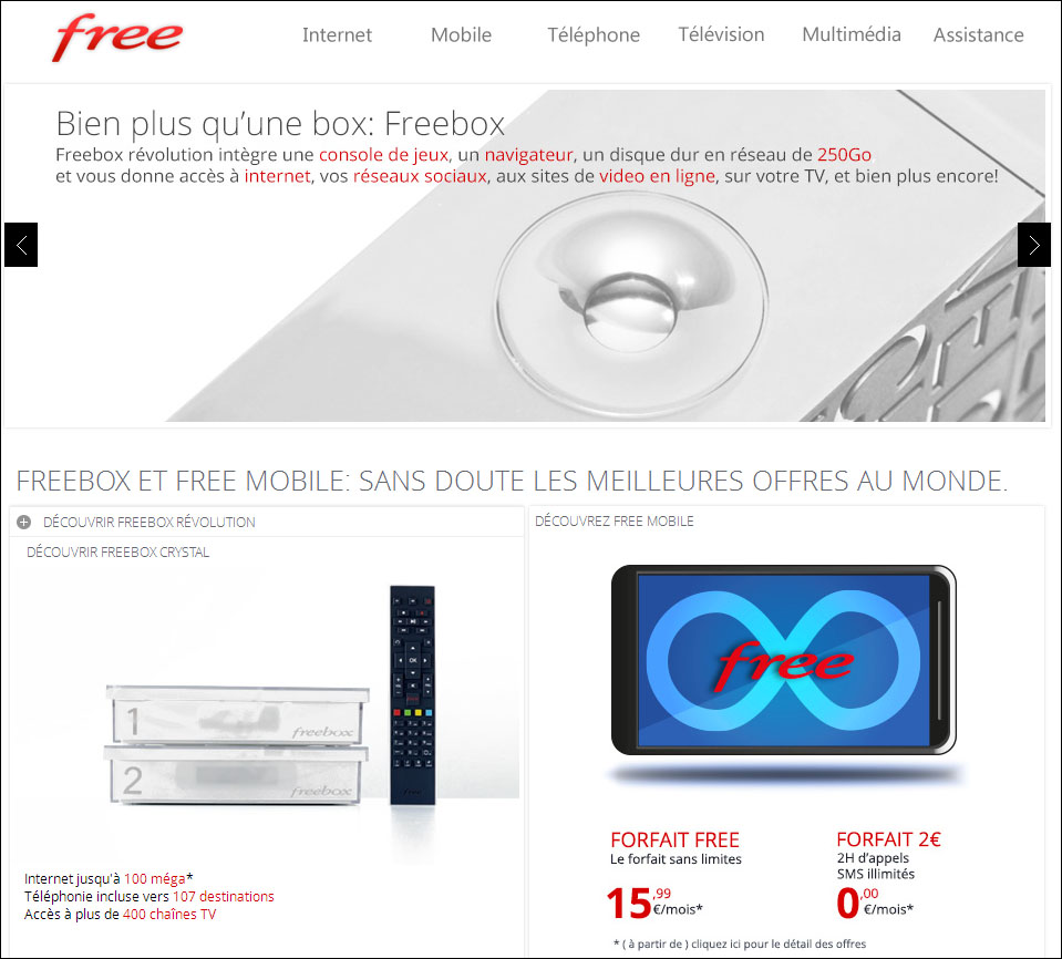 Refonte totale du site Free ADSL avec indication du VDSL2