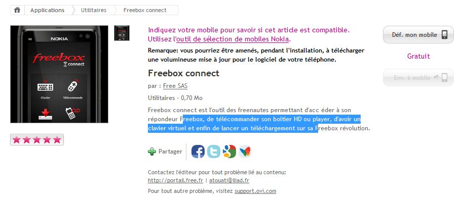 Freebox Connect disponible sur l'OVI Store (Nokia)