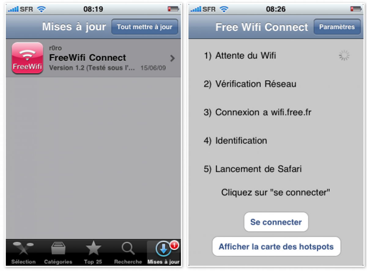 iPhone-iPod : Mise à jour pour FreeWifi Connect