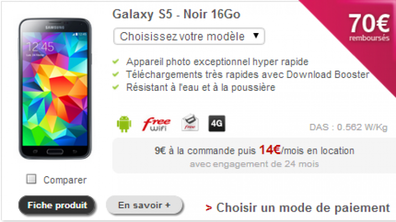 Boutique Free Mobile : 70 € remboursés sur le Samsung Galaxy S5
