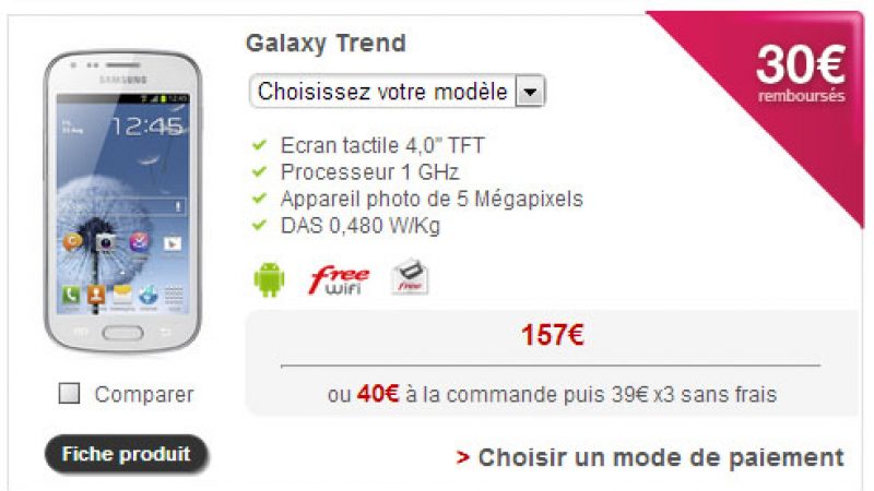 Free Mobile : une offre de remboursement sur le Galaxy Trend