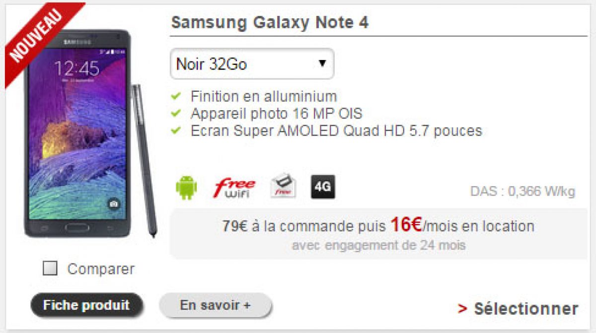 Free Mobile : le Galaxy Note 4 disponible en location à 16€/mois