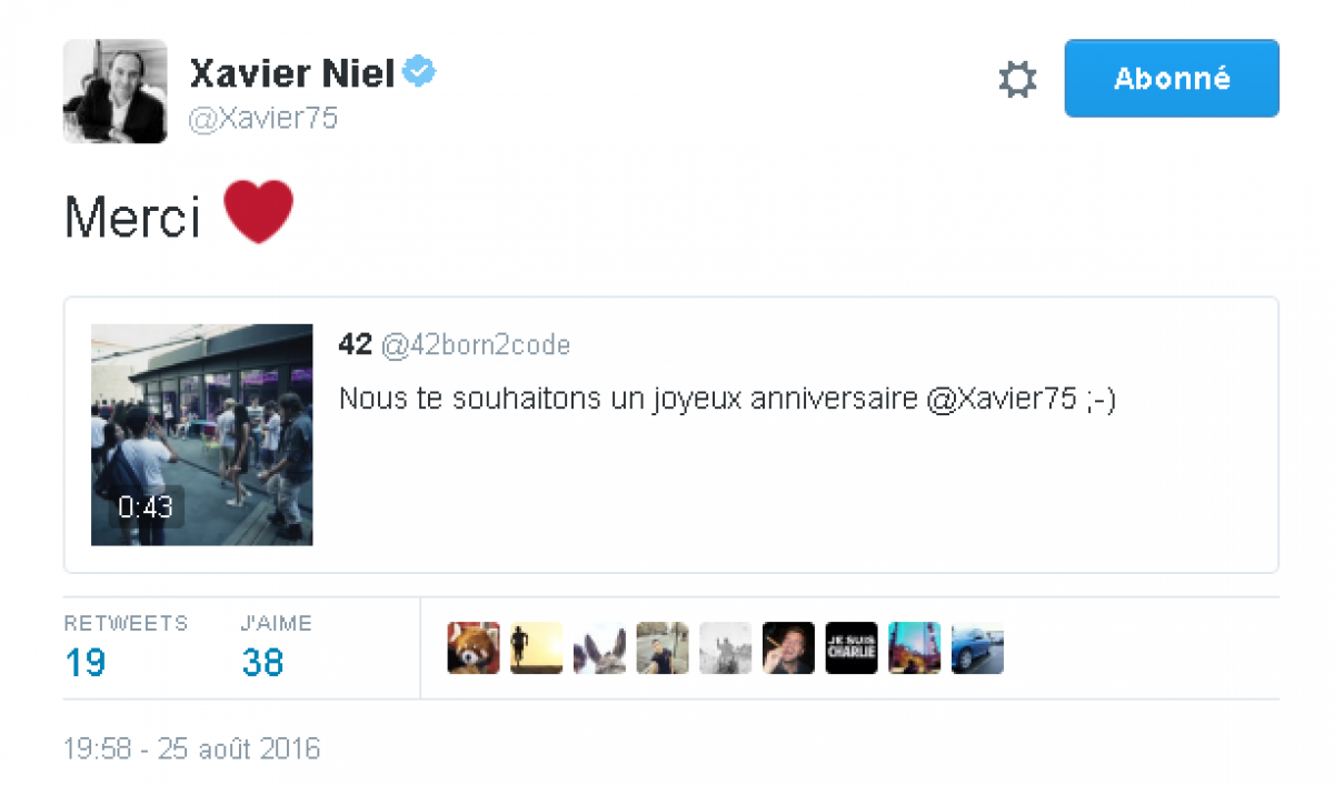 Clin d’oeil : Toute l’Ecole 42 chante “joyeux anniversaire” à Xavier Niel, qui répond sur Twitter