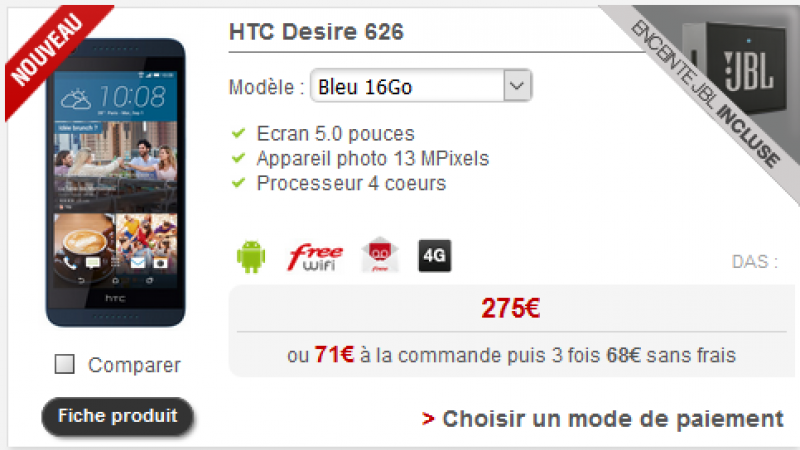 Un nouveau HTC dans la boutique mobile de Free