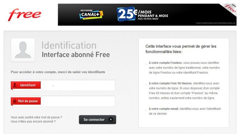 La page d’accès à votre interface de gestion Free a changé.