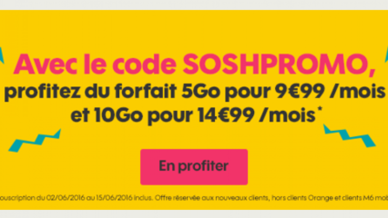 Sosh propose 10€ de réduction sur deux de ses forfaits