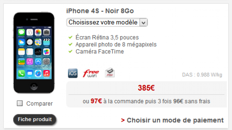 Free Mobile ne propose plus l’iPhone 4S dans l’offre de location de smartphones