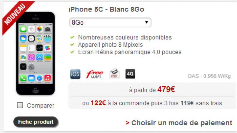 La nouvelle version de l’iPhone 5c avec 8Go disponible chez Free Mobile