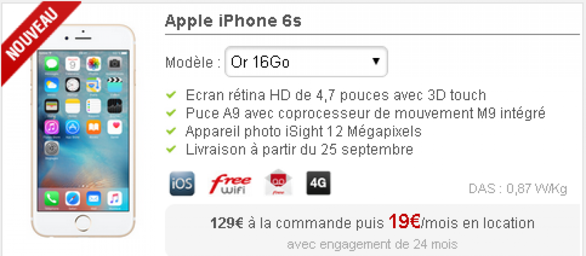 L’iPhone 6s désormais disponible en location chez Free Mobile à 19€/mois