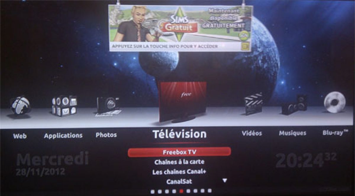 La Freebox Révolution met en avant le jeu Les SIMS sur l’interface TV