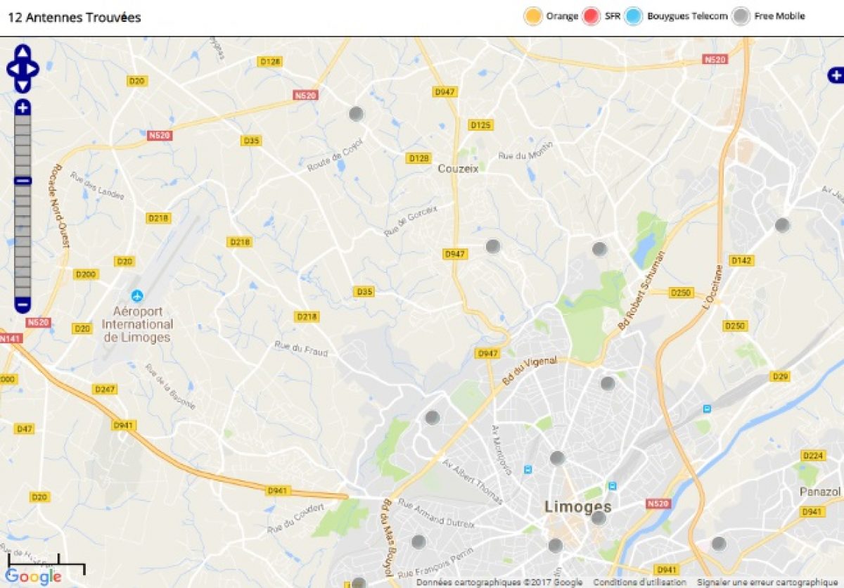 Découvrez la répartition des antennes mobiles Free 3G/4G sur Limoges