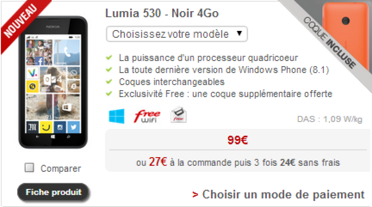 Boutique Free Mobile : un nouveau Nokia Lumia proposé à la vente