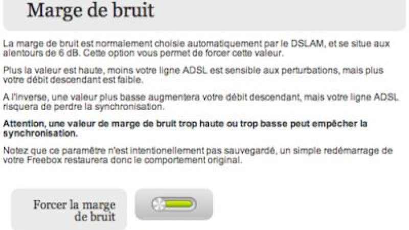 Mise à jour Freebox Server : Plus de réglage de la marge de bruit