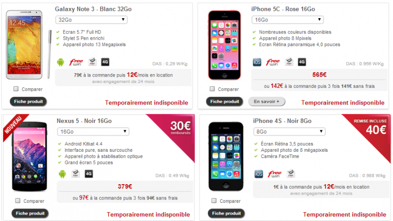 Boutique Free Mobile : 7 modèles de terminaux “indisponibles” à la vente
